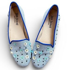 Jon Josef Designer Hand Crafted Blue Ballet Floral Ballet Flats